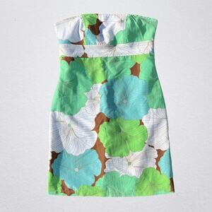 Floral striped reversible strapless mini dress Y2K groovy bohemian tropical chic